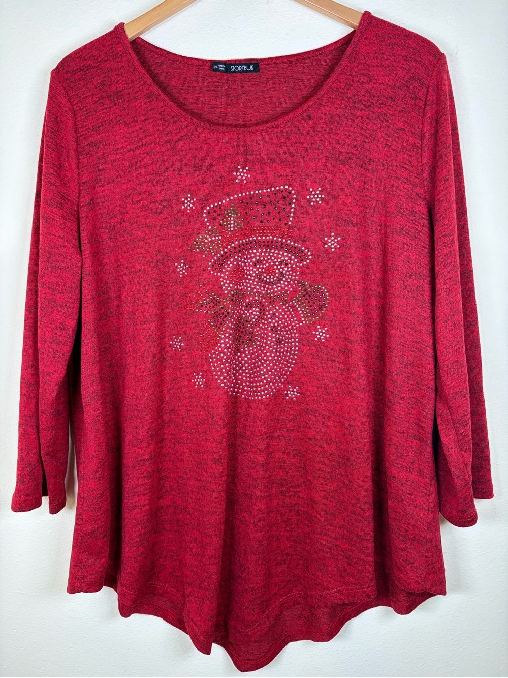 Storybuk 2XL Red Rhinestone Snowman Tunic Top Christmas Holiday Plus Size